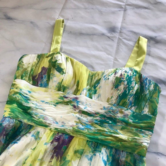 Tahari Arthur S Levine Green Watercolor Silk Dress - Picture 2 of 8